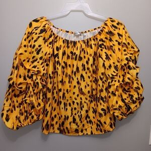 Patrizia Luca women's top blouse size S animal prints yellow and black long slee